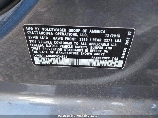 1VWBT7A35GC024527 Volkswagen Passat 1.8t Se W/technology