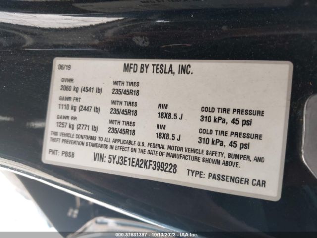 5YJ3E1EA2KF399228 Tesla Model 3 Range