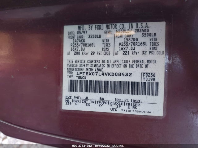 1997 FORD F-150 XL/XLT/LARIAT VIN: 1FTEX07L4VKD08432