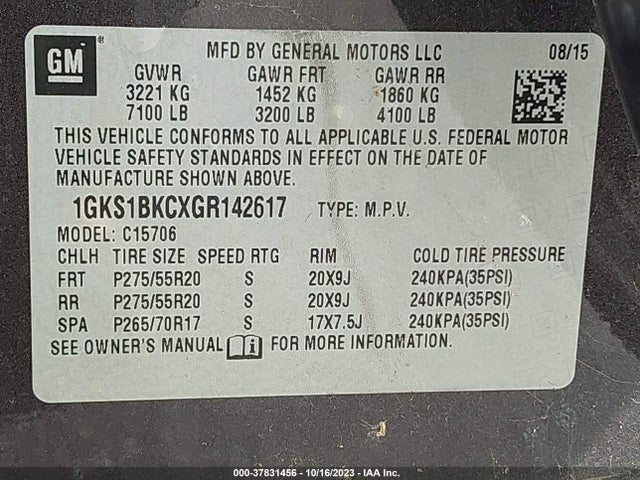GMC YUKON SLT 2016 1GKS1BKCXGR142617 Image 9