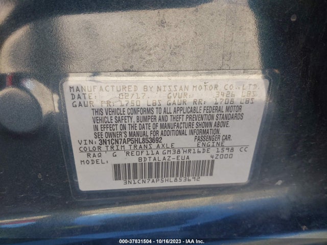 Nissan Versa Sedan S Plus 2017 3N1CN7AP5HL853692 Image 9