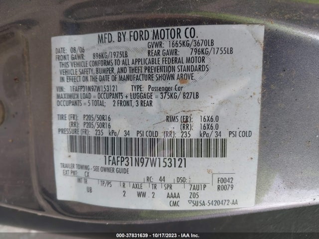 2007 FORD FOCUS 1FAFP31N97W153121 Photo 8