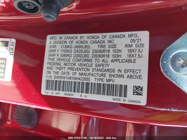 Honda Cr-v Ex-l 2021 2HKRW1H81MH422650 Image 9