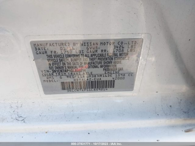 3N1CN7AP1GL859214 Nissan Versa S Plus
