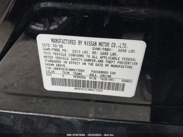 2008 INFINITI G35 SEDAN JOURNEY VIN: JNKBV61E38M217293