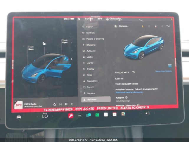 5YJ3E1EA8PF418629 Tesla MODEL 3