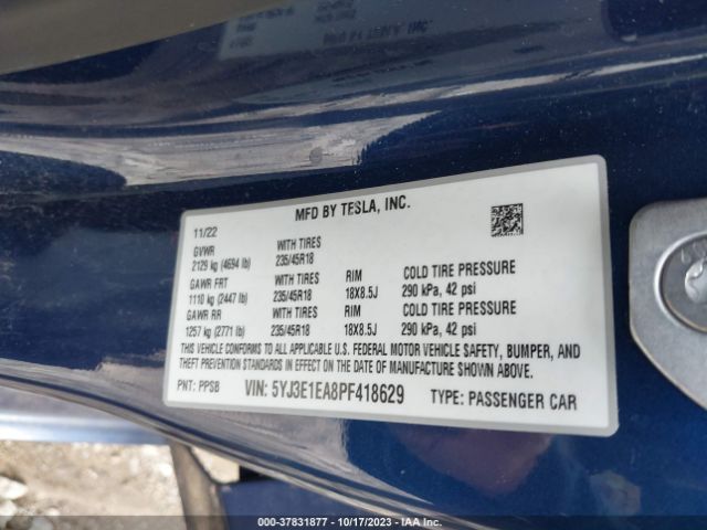 5YJ3E1EA8PF418629 Tesla MODEL 3