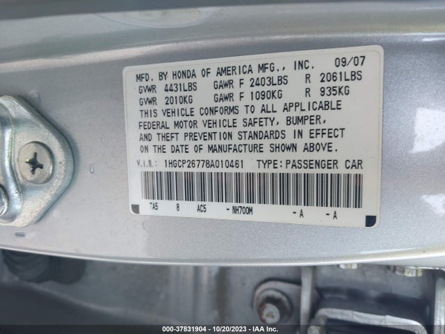 2008 HONDA ACCORD SDN 1HGCP26778A010461 Photo 8