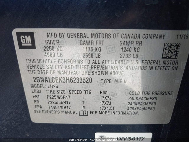 Chevrolet EQUINOX LT 2017 2GNALCEK3H6233520 Image 9