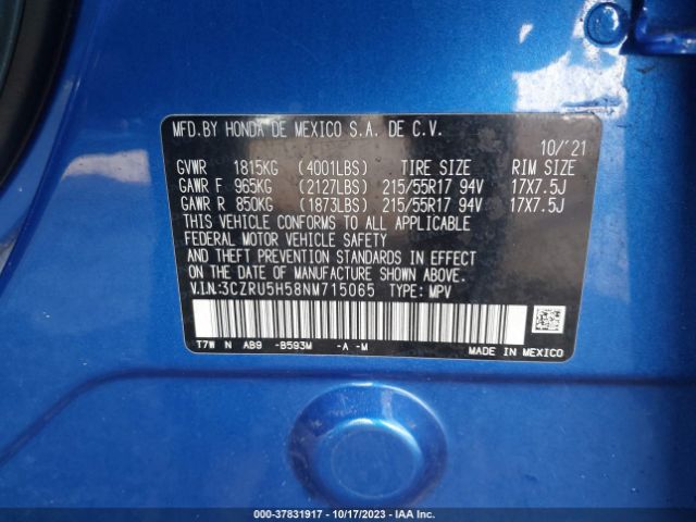 3CZRU5H58NM715065 Honda Hr-v 2wd Ex