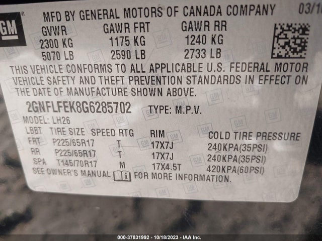 Chevrolet EQUINOX LT 2016 2GNFLFEK8G6285702 Image 9