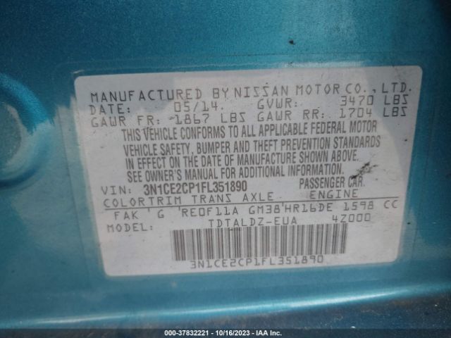 3N1CE2CP1FL351890 Nissan Versa Note Sv