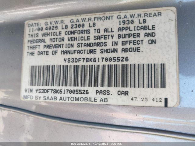 2001 SAAB 9-3 YS3DF78K617005526 Photo 8