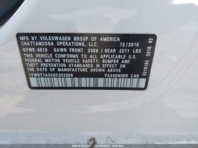 2016 VOLKSWAGEN PASSAT 1VWBT7A32GC022556 Photo 8