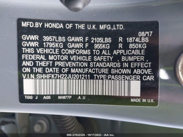 SHHFK7H22JU201211 Honda Civic Hatchback Lx