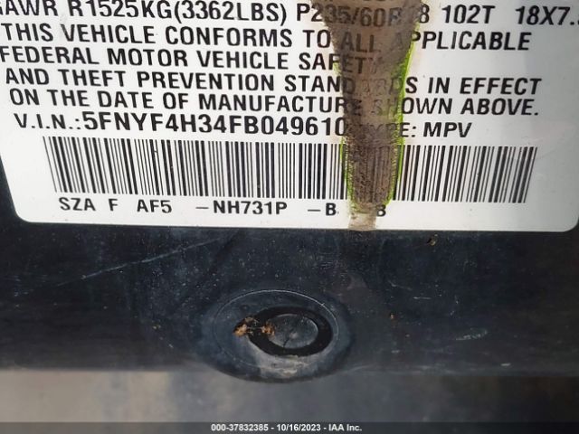 5FNYF4H34FB049610 Honda PILOT SE