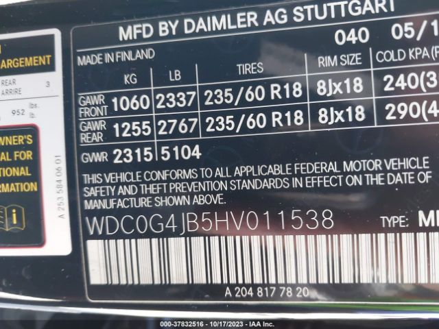 WDC0G4JB5HV011538 Mercedes-Benz GLC