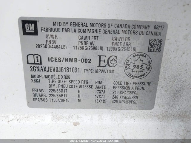 Chevrolet EQUINOX LT 2018 2GNAXJEV0J6181031 Image 9