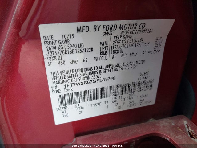 Ford Super Duty F-250 Srw Lariat/platinum 2016 1FT7W2B67GEB09790 Image 9