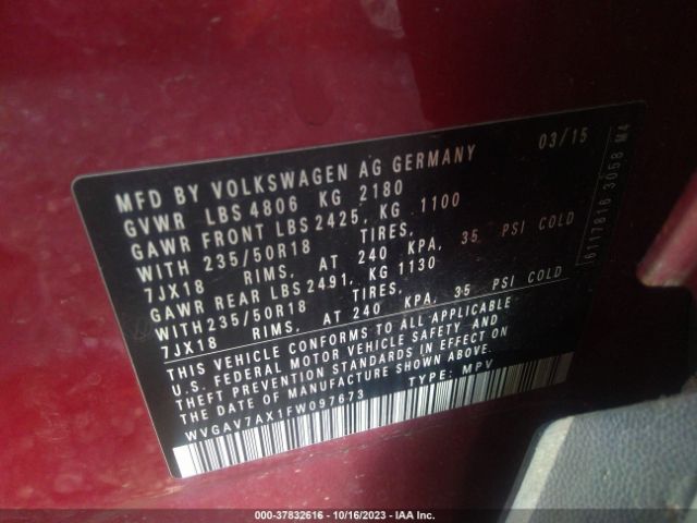 WVGAV7AX1FW097673 Volkswagen TIGUAN SE