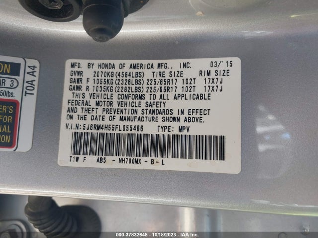 Honda CR-V EX 2015 5J6RM4H55FL055466 Image 9