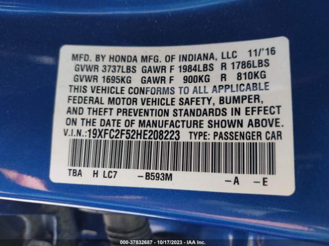 19XFC2F52HE208223 Honda Civic Sedan Lx