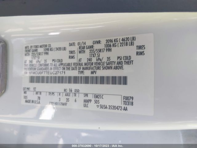 1FMCU0F77EUC27171 Ford ESCAPE S