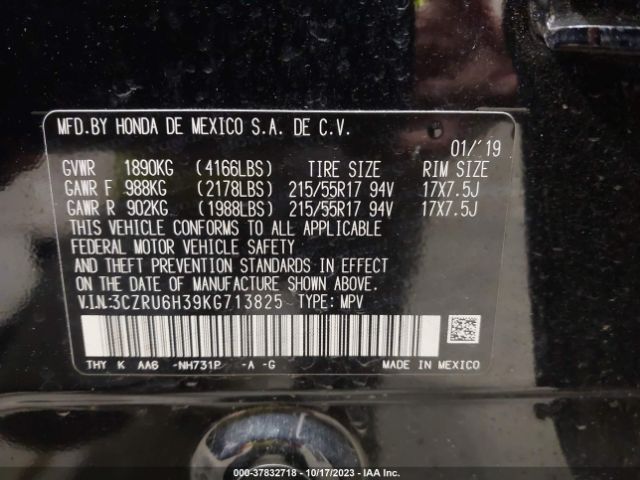 3CZRU6H39KG713825 Honda HR-V LX