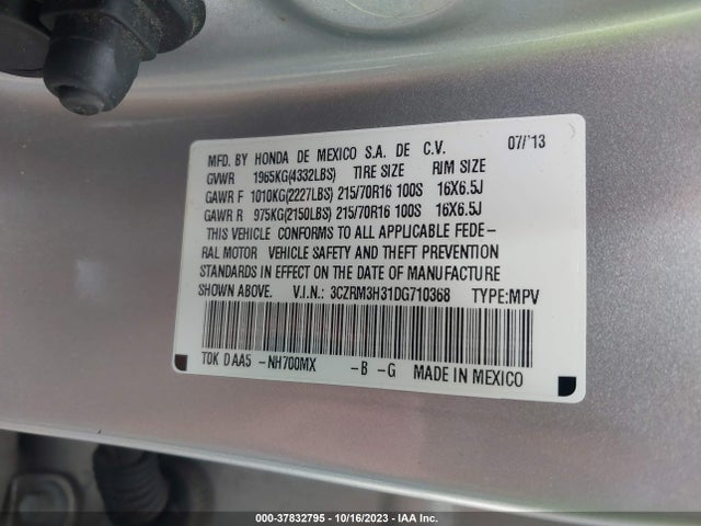 2013 HONDA CR-V LX VIN: 3CZRM3H31DG710368