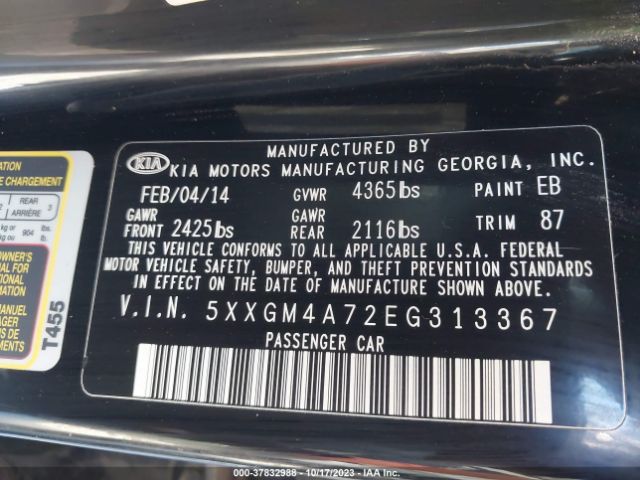5XXGM4A72EG313367 KIA Optima Lx