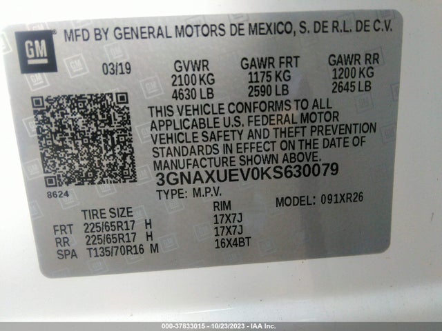 Chevrolet EQUINOX LT 2019 3GNAXUEV0KS630079 Image 9