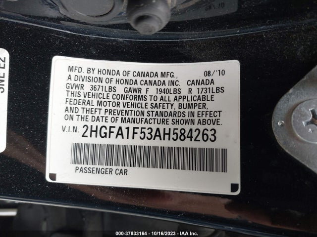 2010 HONDA CIVIC LX VIN: 2HGFA1F53AH584263
