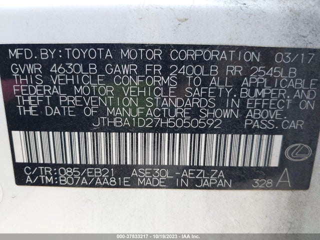 Lexus Is Is Turbo 2017 JTHBA1D27H5050592 Image 9