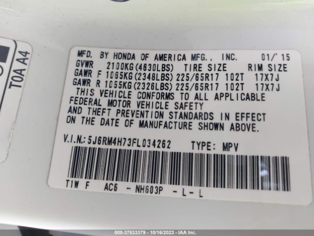 5J6RM4H73FL034262 Honda Cr-v Ex-l