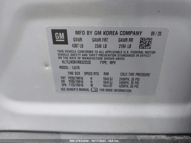 Chevrolet Trax Awd Ls 2021 KL7CJNSB1MB322532 Image 9