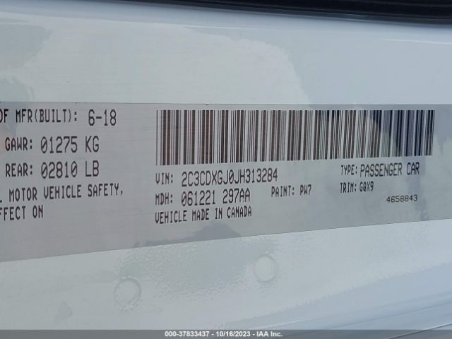 2C3CDXGJ0JH313284 Dodge Charger R/t Scat Pack Rwd