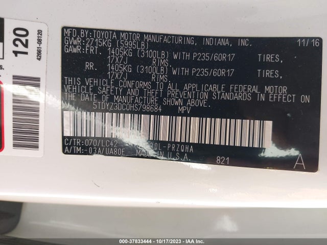 2017 TOYOTA SIENNA XLE AUTO ACCESS VIN: 5TDYZ3DC0HS798684
