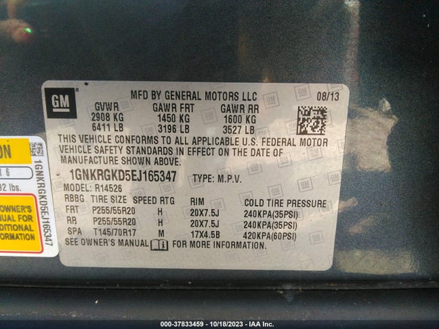 Chevrolet Traverse Lt 2014 1GNKRGKD5EJ165347 Image 9