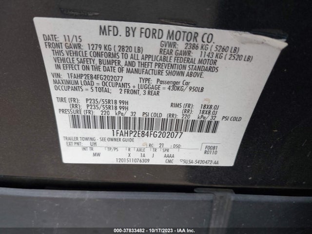 Ford TAURUS SEL 2015 1FAHP2E84FG202077 Image 9