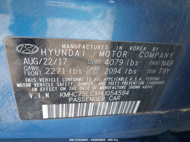 2017 HYUNDAI IONIQ HYBRID SEL VIN: KMHC75LCXHU054594