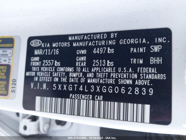 5XXGT4L3XGG062839 KIA Optima Lx
