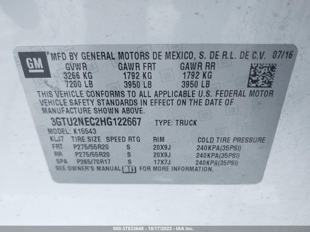 3GTU2NEC2HG122667 GMC Sierra 1500 Slt