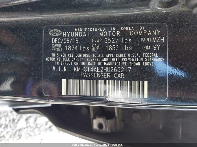 2017 HYUNDAI ACCENT SE VIN: KMHCT4AE2HU265217