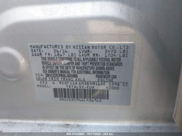 3N1CE2CP6GL406965 Nissan Versa Note S/s Plus/sv/sr/sl