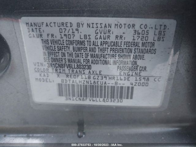 3N1CN8FV6LL803230 Nissan Versa Sr Xtronic Cvt