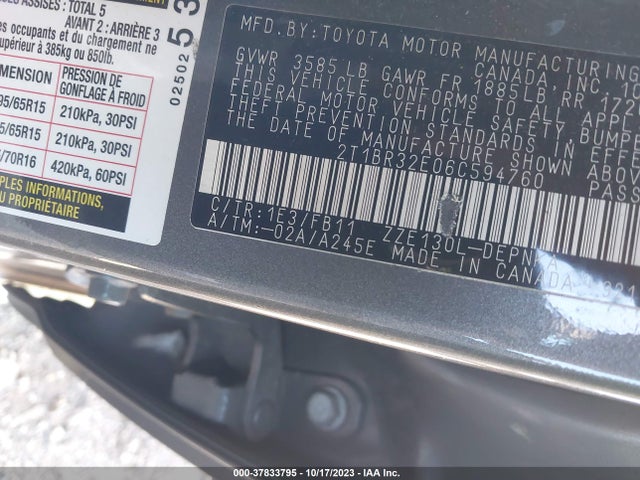 Продаж на аукціоні авто 2006 Toyota Corolla Ce/s/le, vin: 2T1BR32E06C594760, номер лоту: 37833795
