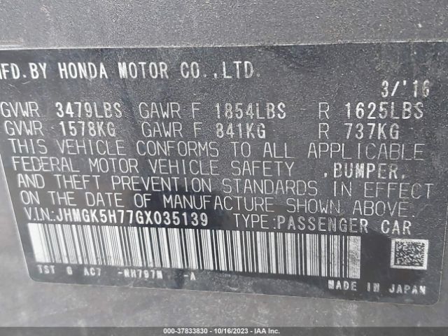 JHMGK5H77GX035139 Honda FIT EX