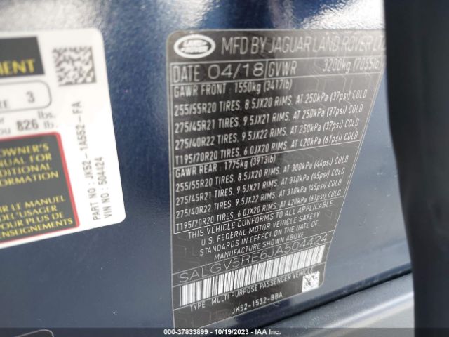 SALGV5RE6JA504424 Land Rover Range Rover 5.0l V8 Supercharged Autobiography