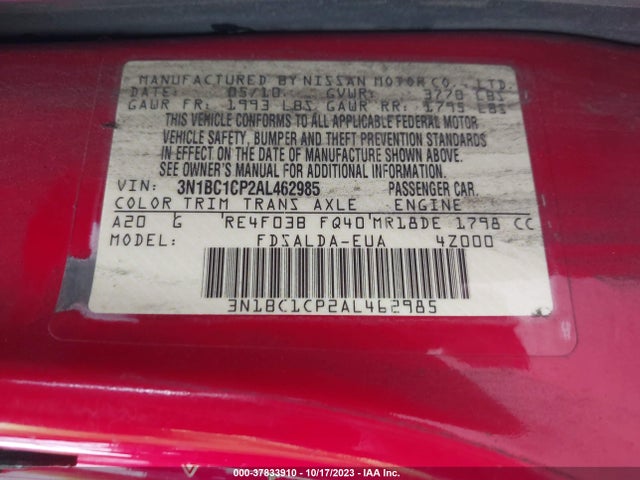 2010 NISSAN VERSA 3N1BC1CP2AL462985 Photo 8