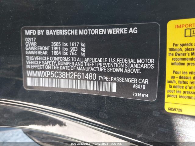 WMWXP5C38H2F61480 Mini Hardtop 2 Door Cooper